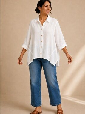 Fridaze 100% Linen White Oversized Button Down Shirt XL